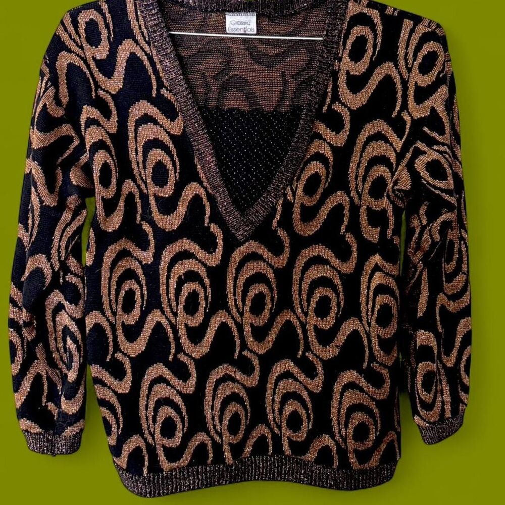 1980's Vintage Gold Metallic and Black Sweater
